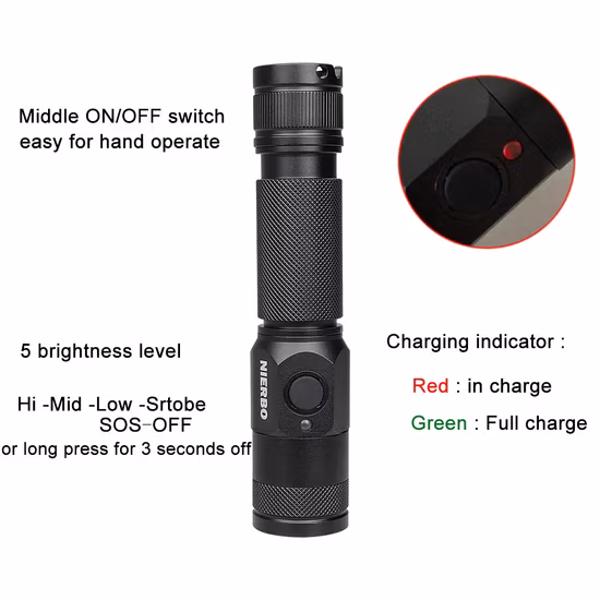 Torcia tattica LED USB Goldmore da 1200 lumen per torcia LED zoomabile ricaricabile